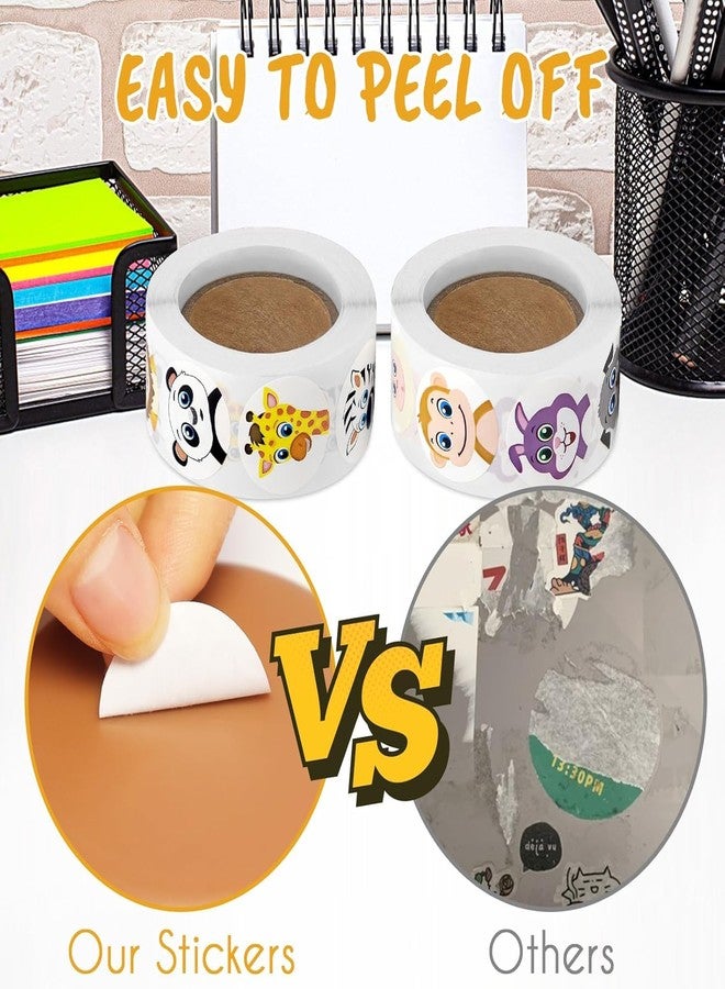 Slipps 1000 Pcs Round Animal Stickers, 16 Designs Cartoon Sticker, Wild Animal Stickers, Roll Reward Stickers for Teachers for The Classroom, Home, School, Envelope, Card Decoration (2 Rolls) - Image 5